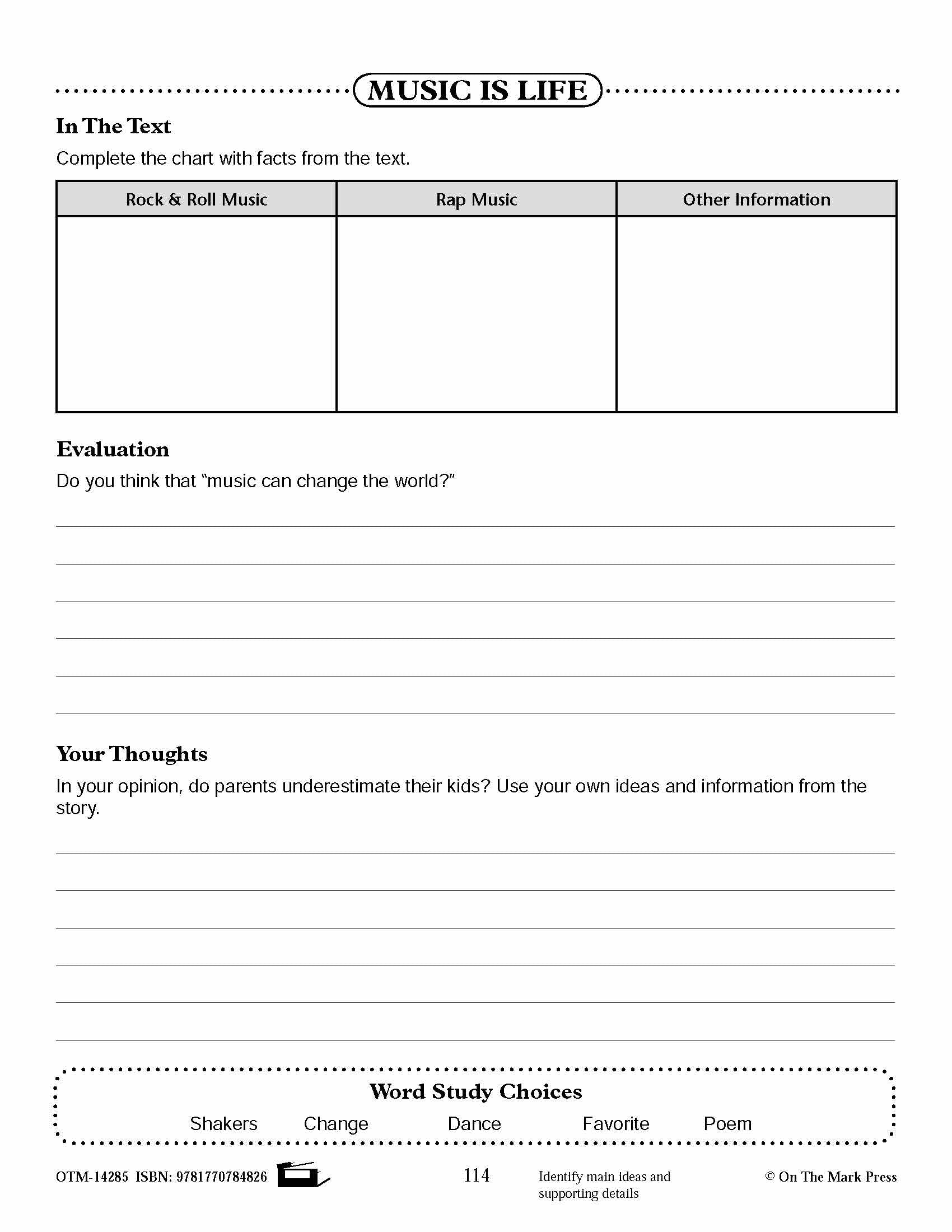 Music is Life (Non-Fiction - Report) Reading Level 2.3 Common Core