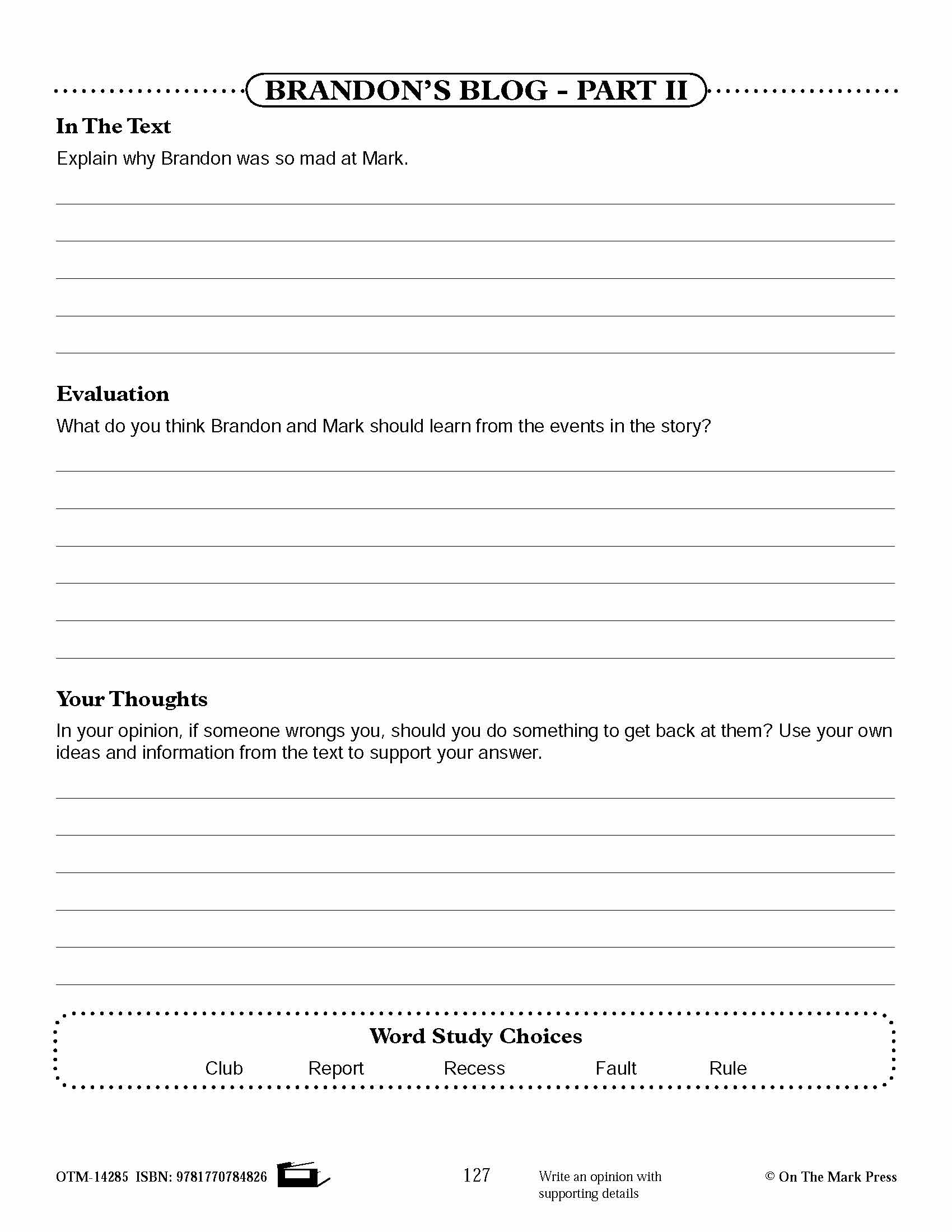 Brandon's Blog - Part II Gr. 4+ (Fiction - Recount Writing) Reading Level 1.7