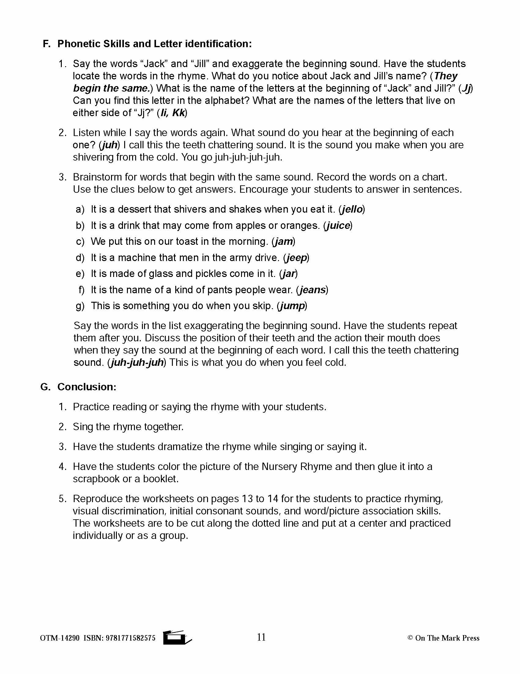 Jack and Jill Literacy Building Aligned To Common Core Gr. PK-K