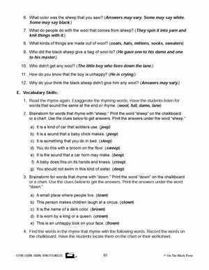 Baa, Baa, Black Sheep Literacy Building Aligned To Common Core PK-K