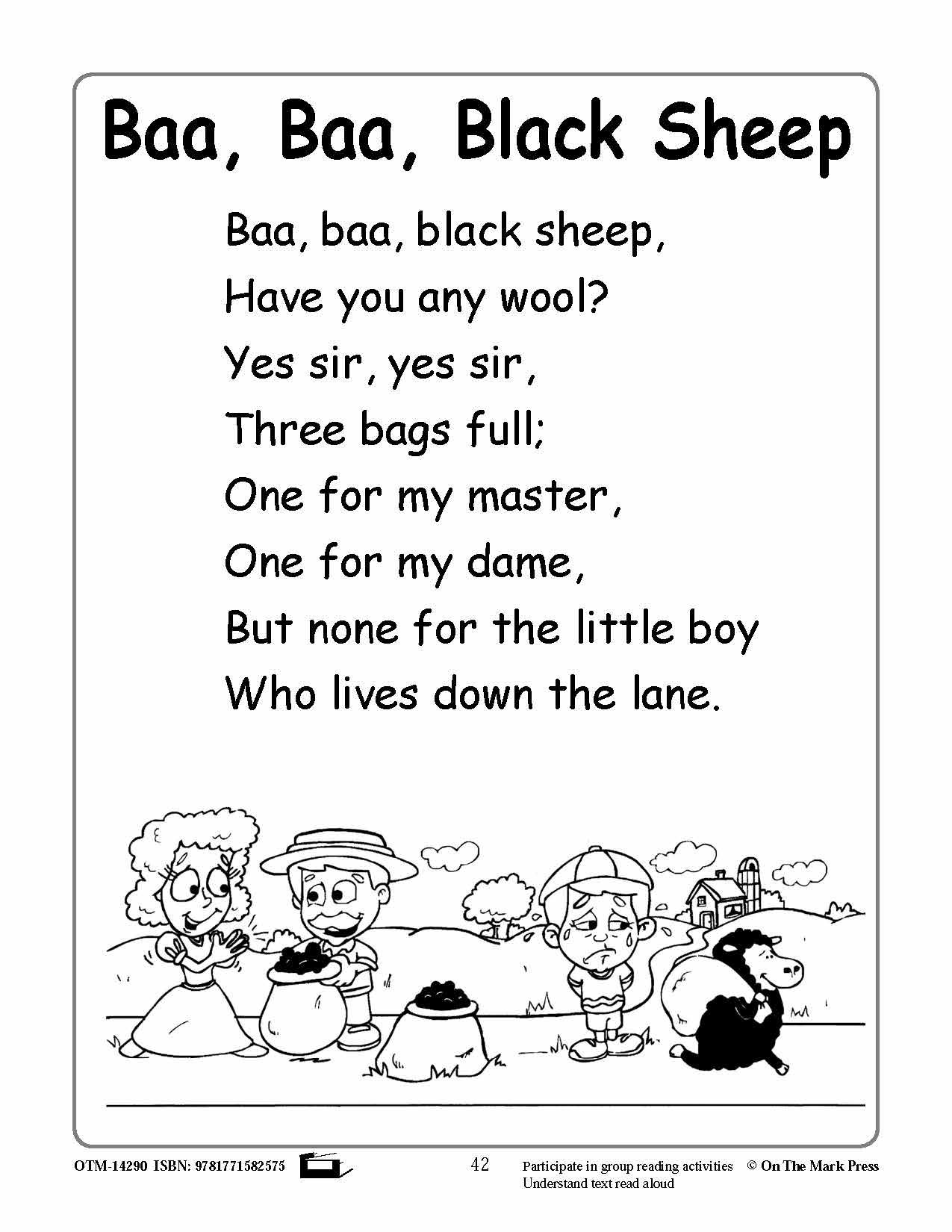 Baa, Baa, Black Sheep Literacy Building Aligned To Common Core PK-K