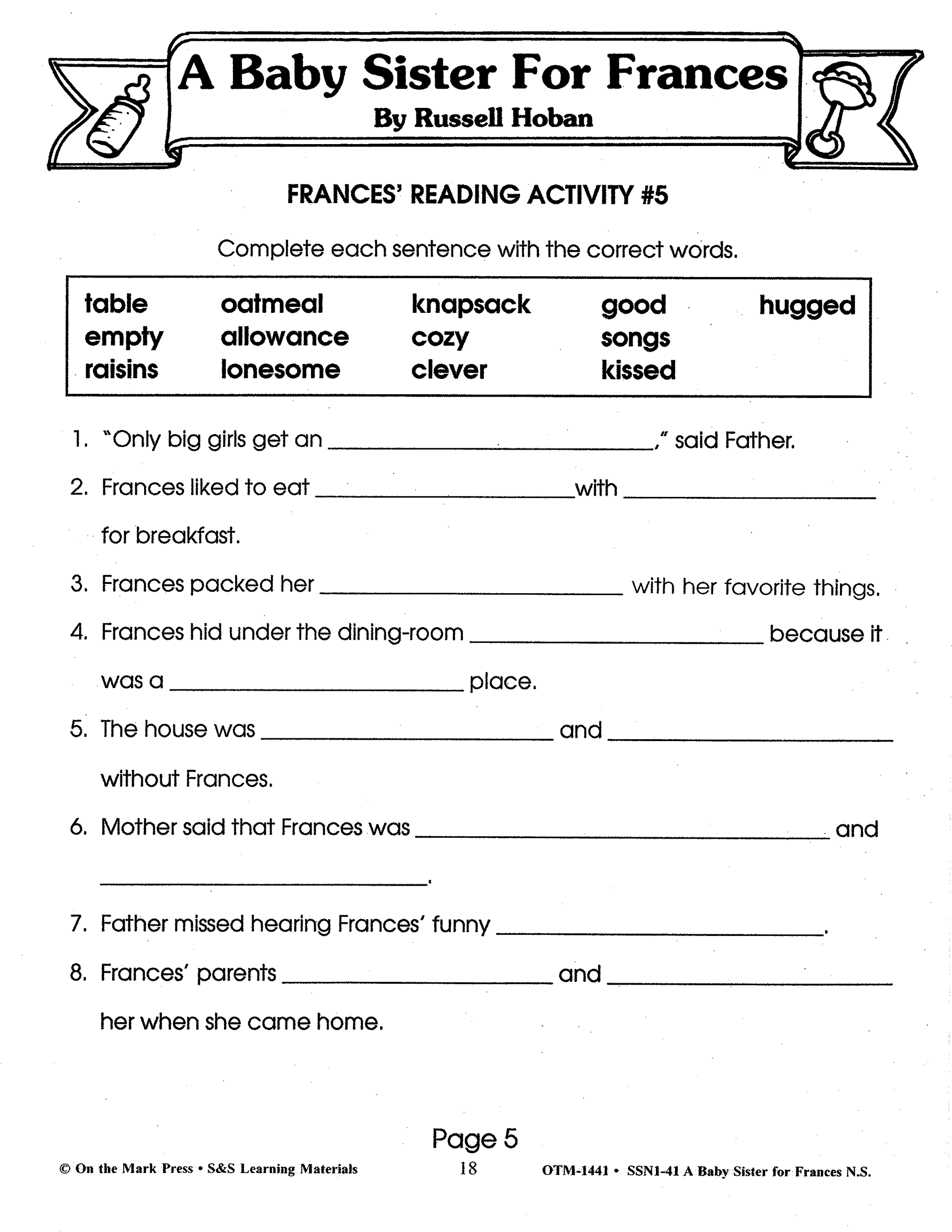 Frances: 6 Lit Link/Novel Study Bundle! Grades 1-3