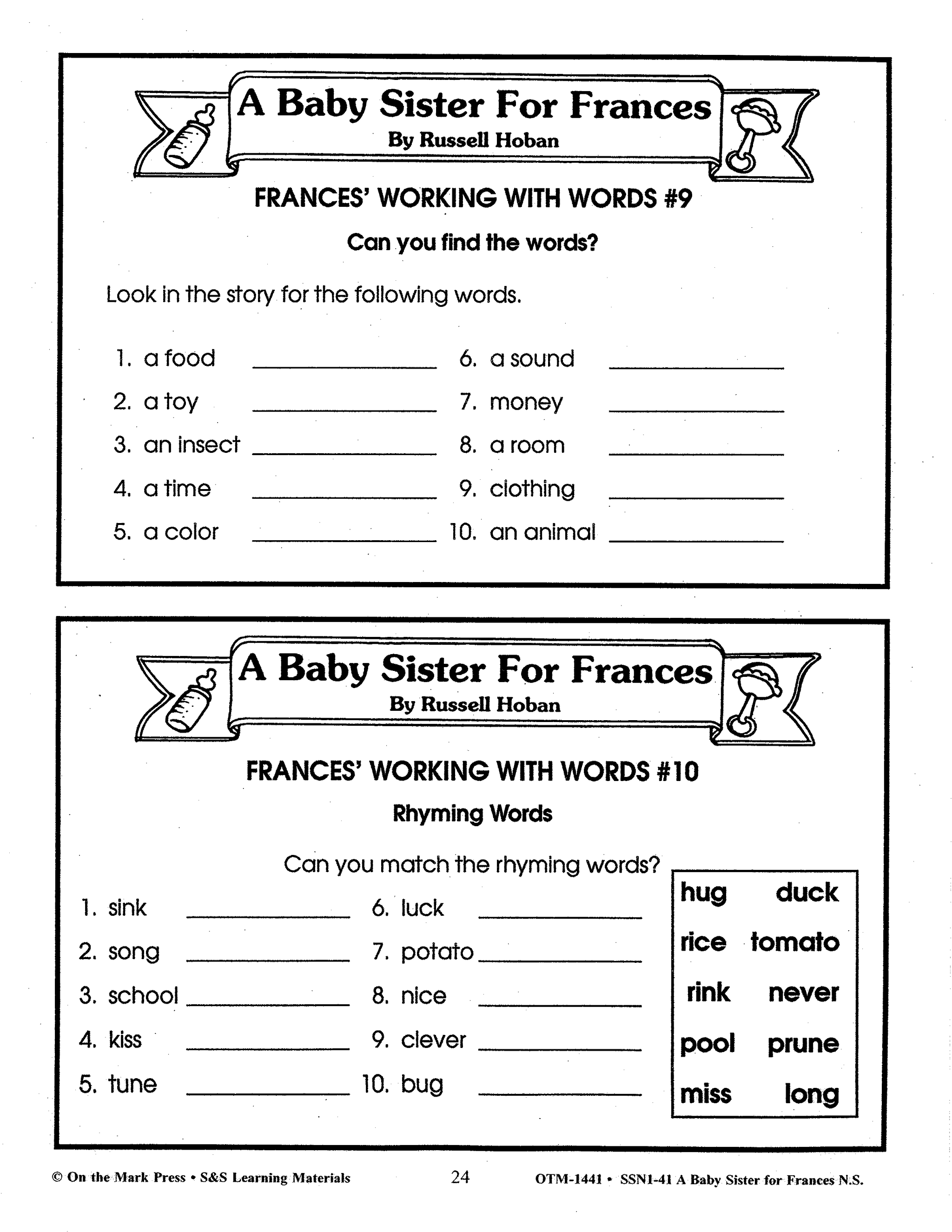 Frances: 6 Lit Link/Novel Study Bundle! Grades 1-3