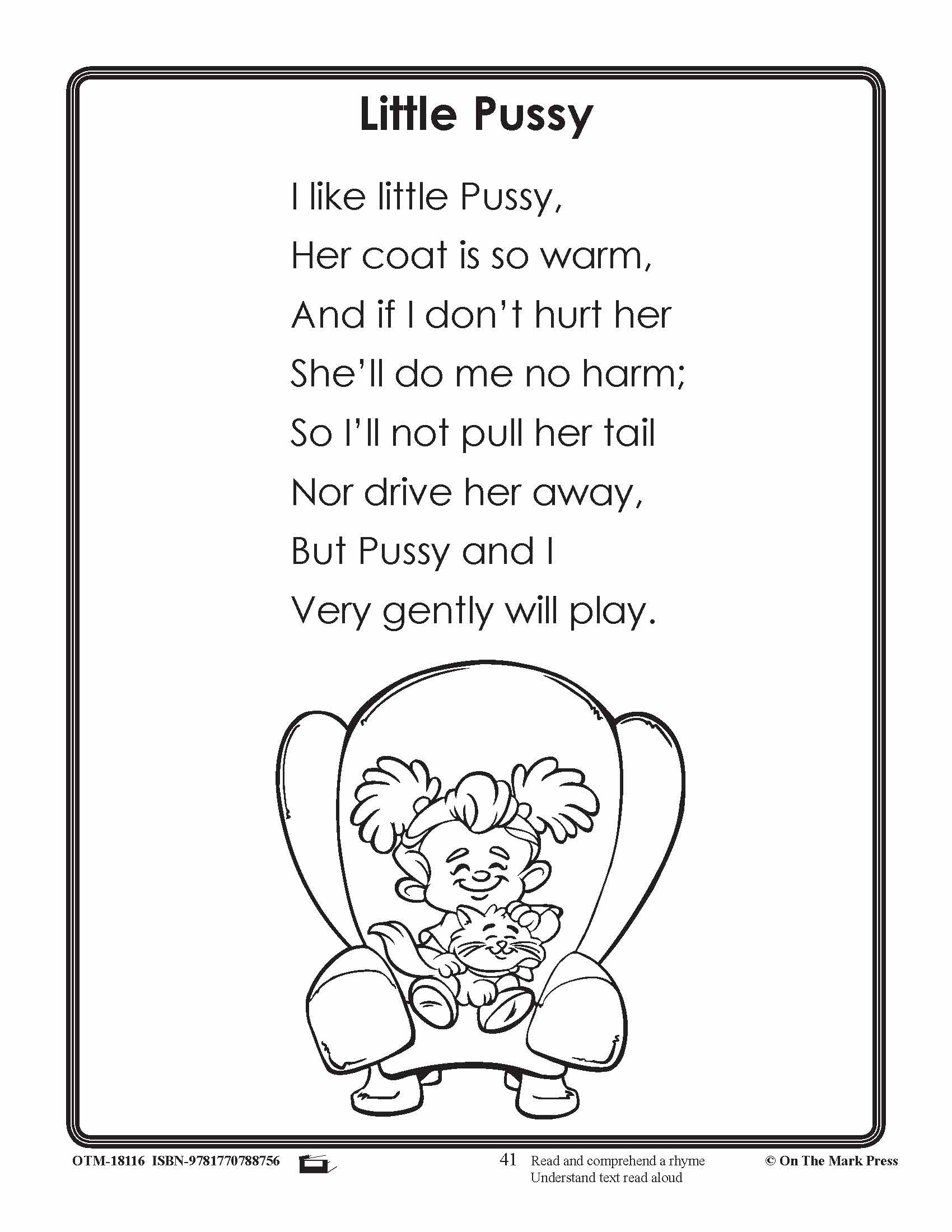 Little Pussy Cat Reading Lesson Gr. 1-3  Aligned To Common Core