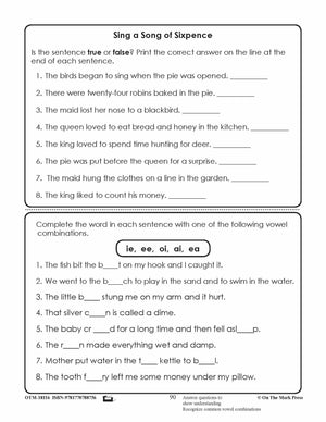 Sing A Song Of Sixpence Lesson Plan Gr. 1-3  Aligned To Common Core