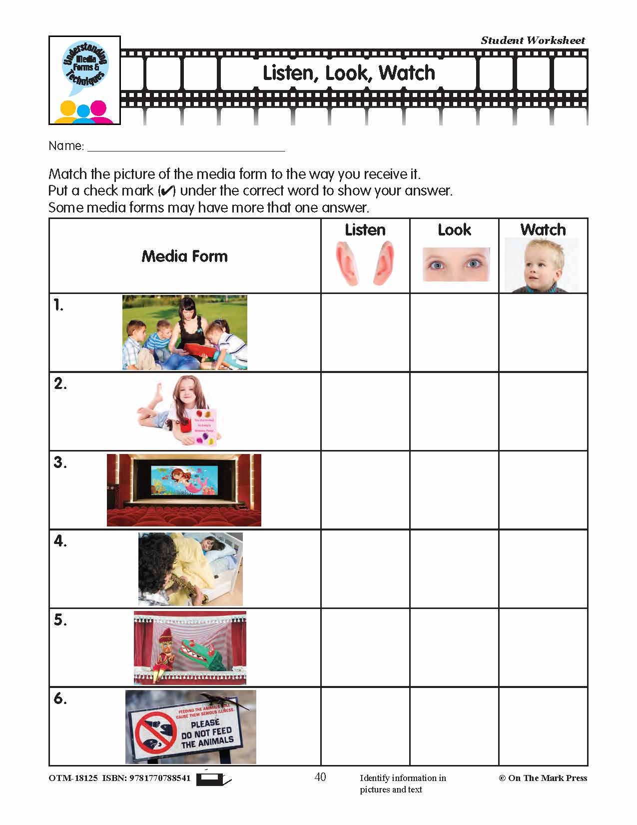 Elements of Media Form Grades K-1 Lesson Plan  - Aligned to Common Core