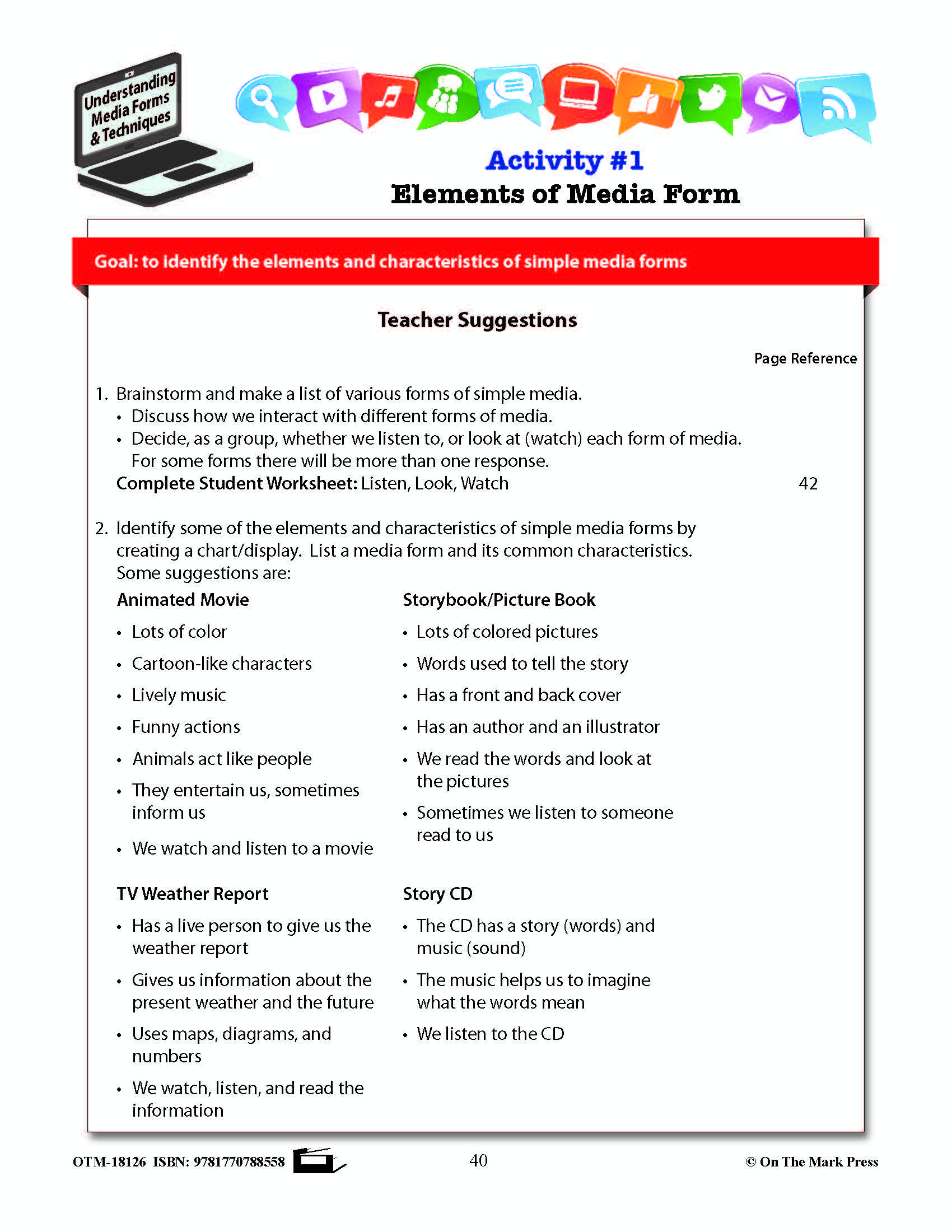 Elements of Media Form Lesson Plan Grades 2-3 - Aligned to Common Core