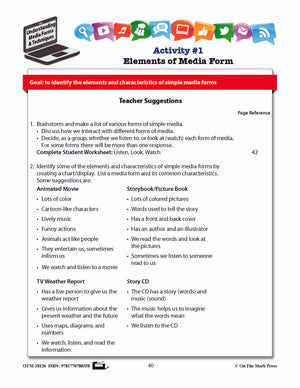 Elements of Media Form Lesson Plan Grades 2-3 - Aligned to Common Core