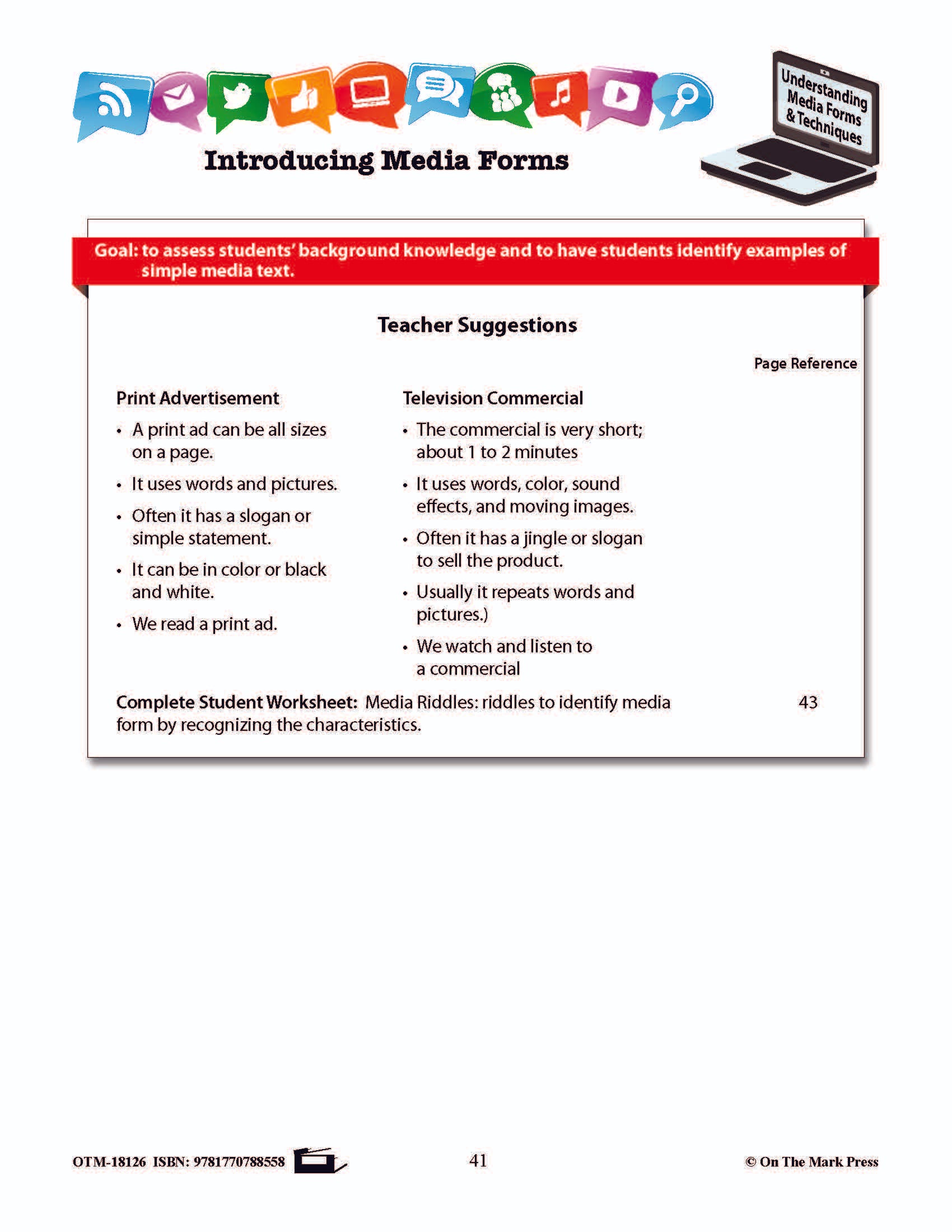 Elements of Media Form Lesson Plan Grades 2-3 - Aligned to Common Core
