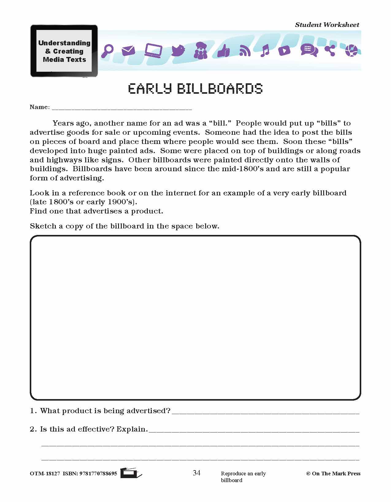 Early Billboards Lesson Plan Grades 4-6 - Aligned to Common Core
