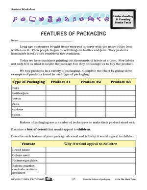 Features of Packaging Lesson Plan Grades 4-6 - Aligned to Common Core