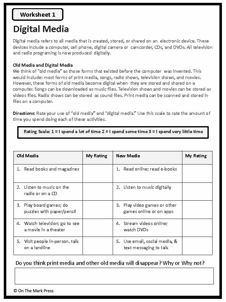 Digital Media Activities and Worksheets Gr. 4-6  Aligned To Common Core