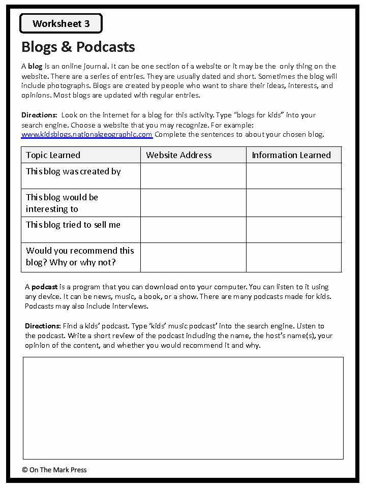 Digital Media Activities and Worksheets Gr. 4-6  Aligned To Common Core