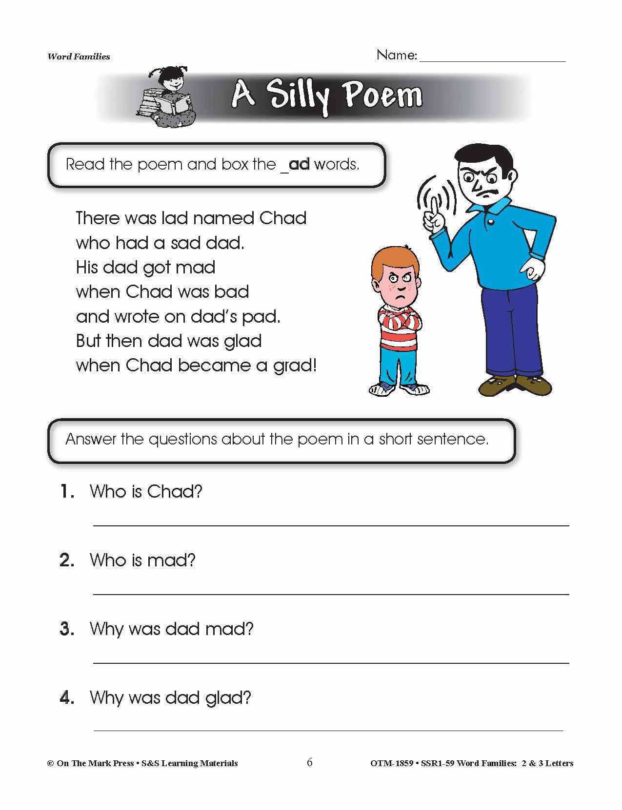 The _ad Word Family Worksheets Grades 1-3