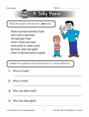 The _ad Word Family Worksheets Grades 1-3