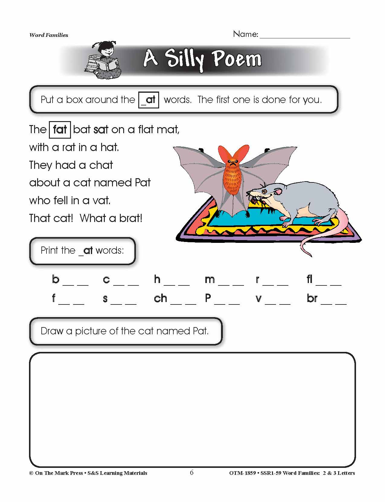 The _at Word Family Worksheets Grades 1-3