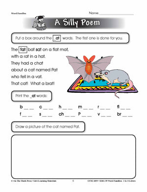 The _at Word Family Worksheets Grades 1-3