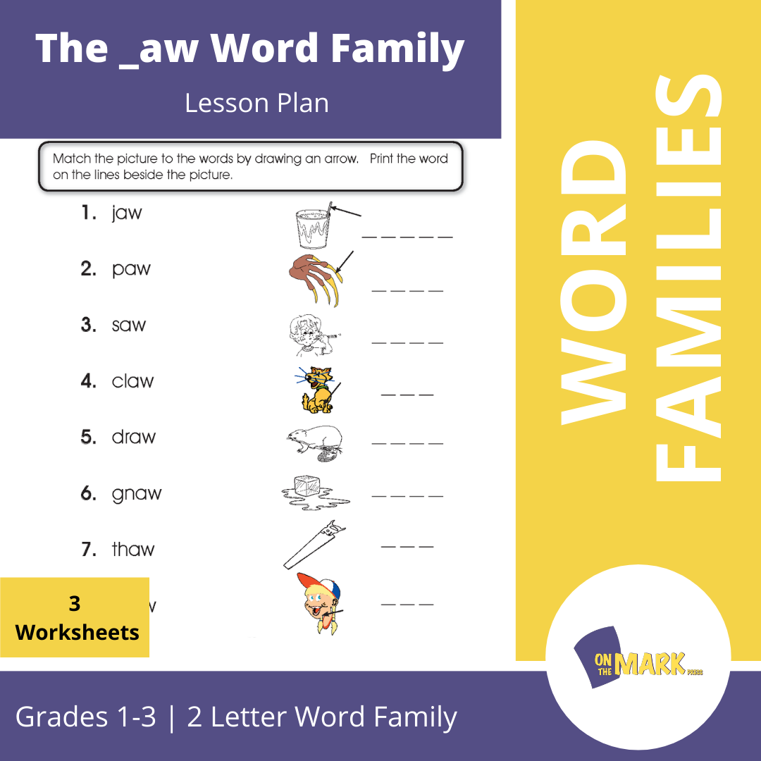 The _aw Word Family Worksheets Grades 1-3