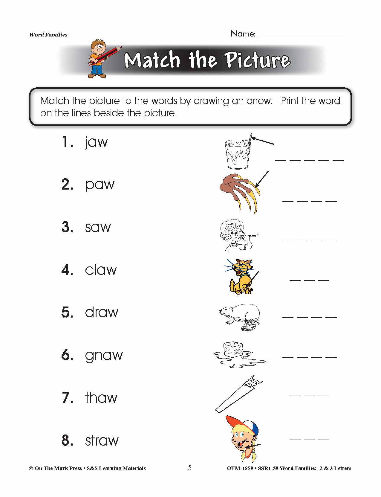 The _aw Word Family Worksheets Grades 1-3