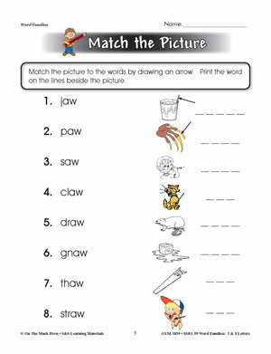The _aw Word Family Worksheets Grades 1-3