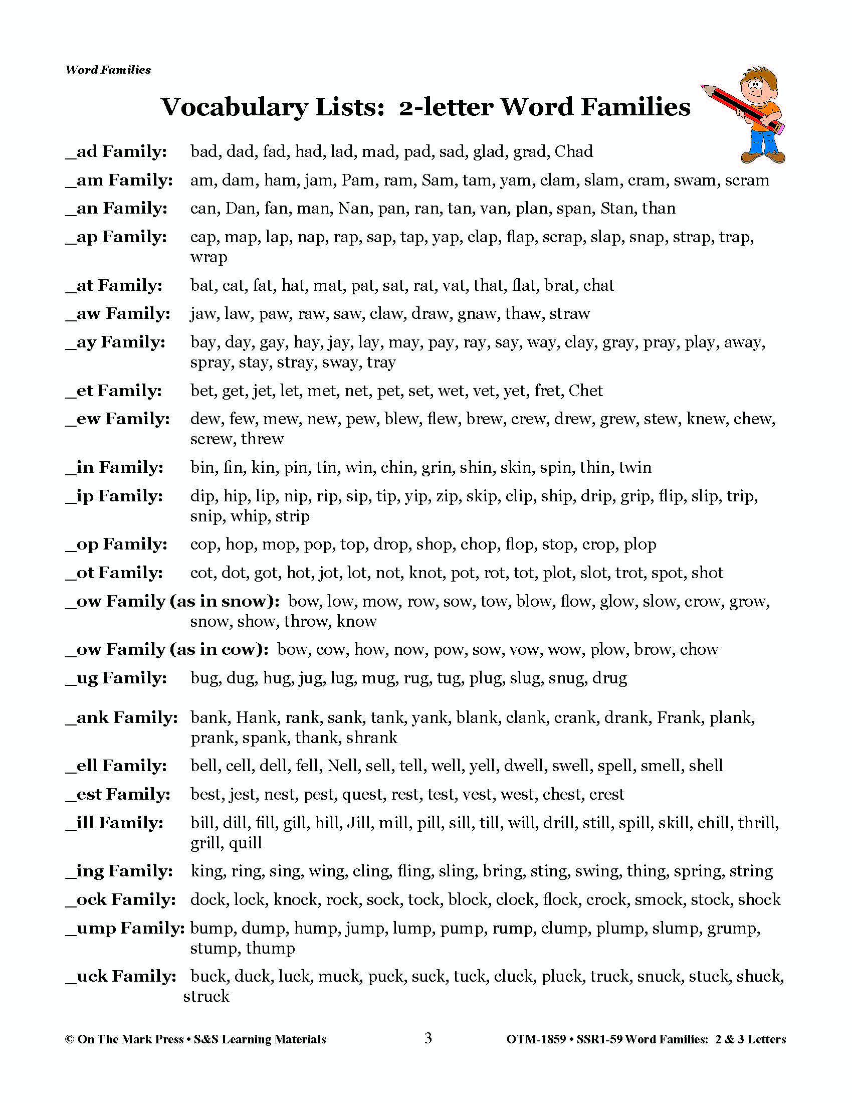 The _et Word Family Worksheets Grades 1-3