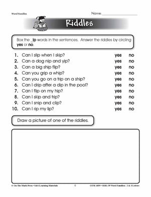 The _ip Word Family Worksheets Grades 1-3