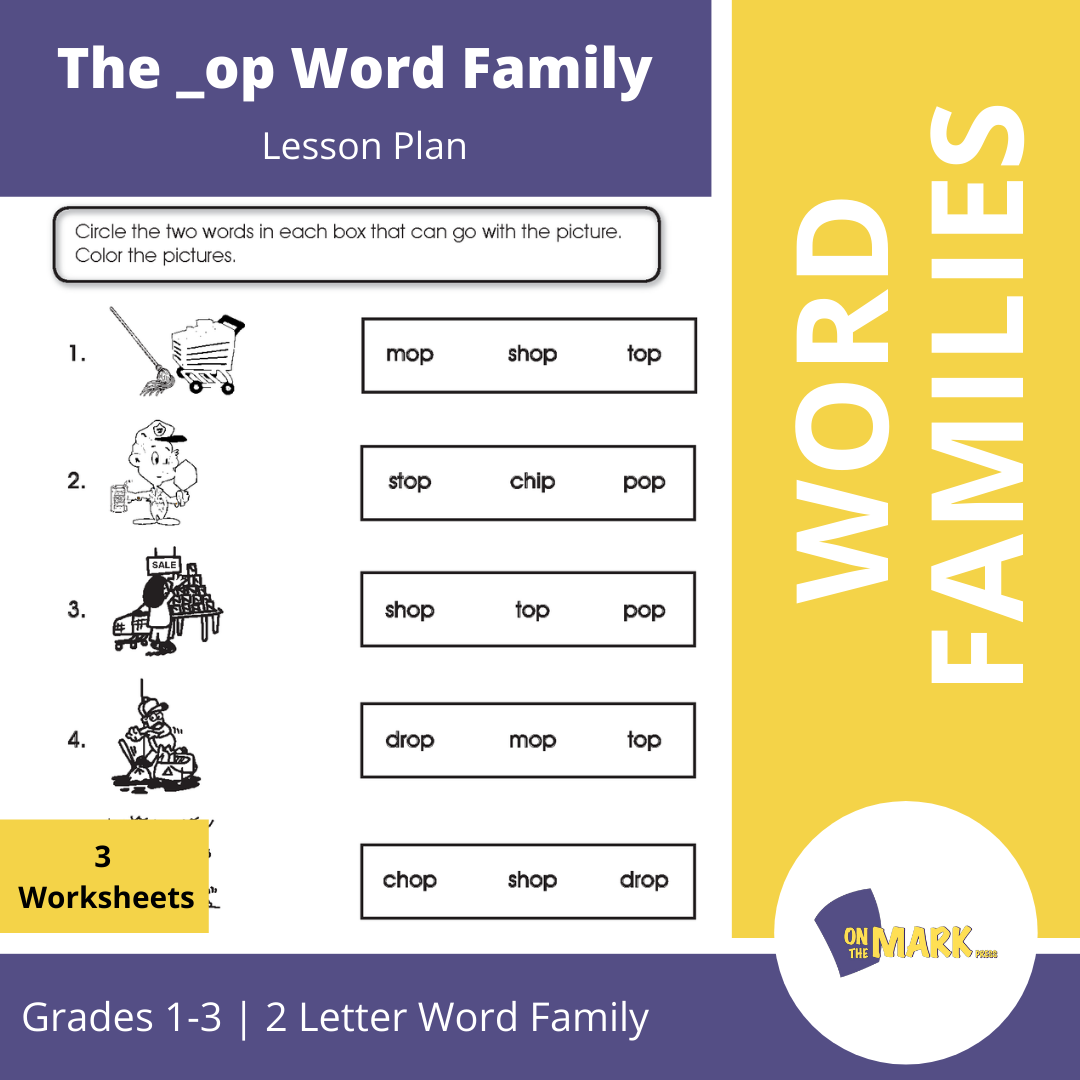 The _op Word Family Worksheets Grades 1-3