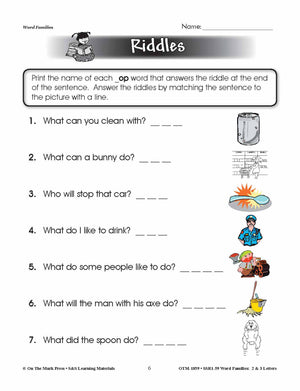 The _op Word Family Worksheets Grades 1-3