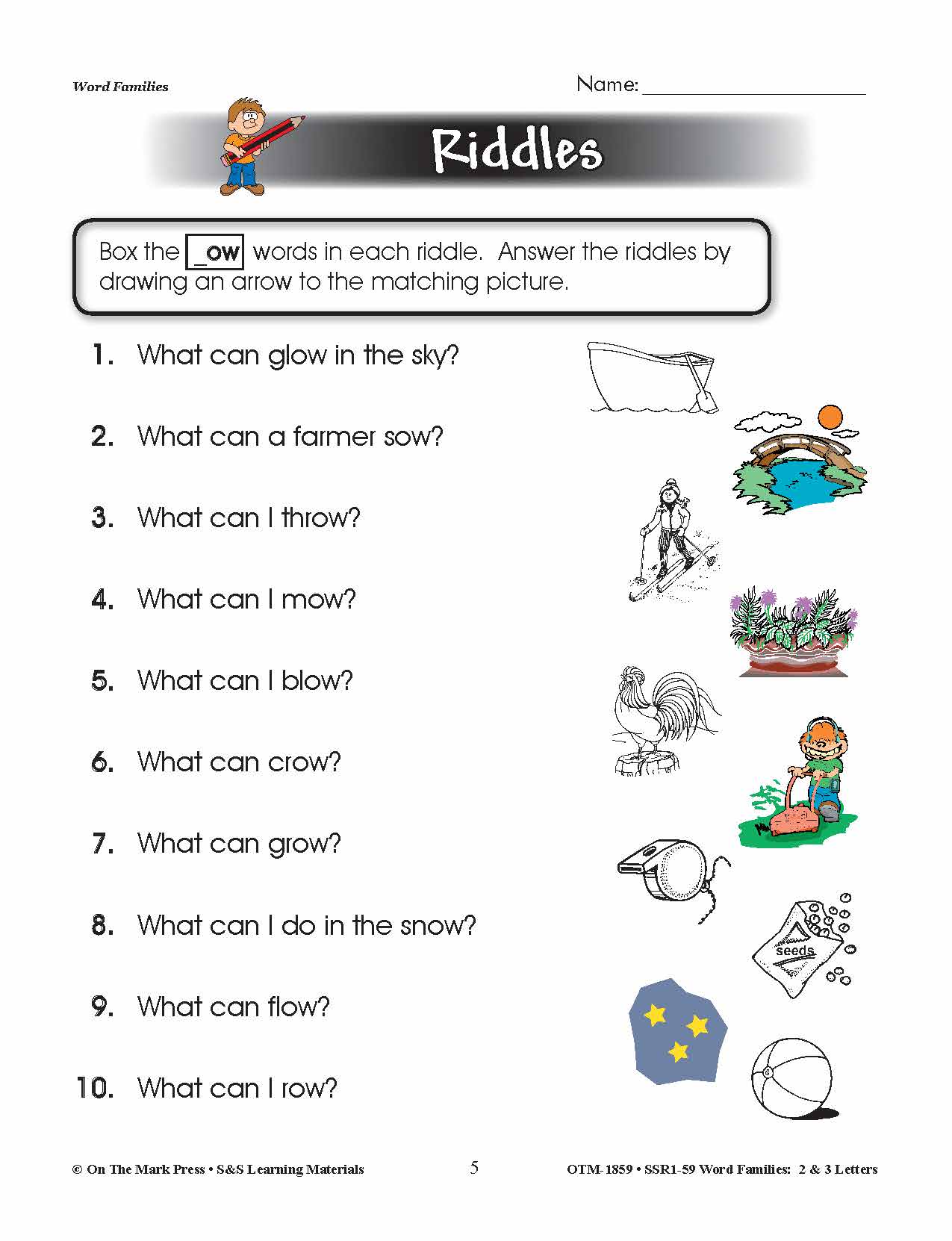 The _ow Word Family Worksheets Grades 1-3
