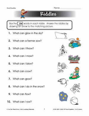 The _ow Word Family Worksheets Grades 1-3