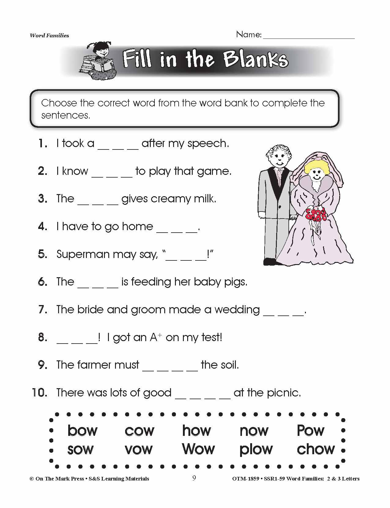 The _ow Word Family Worksheets Grades 1-3
