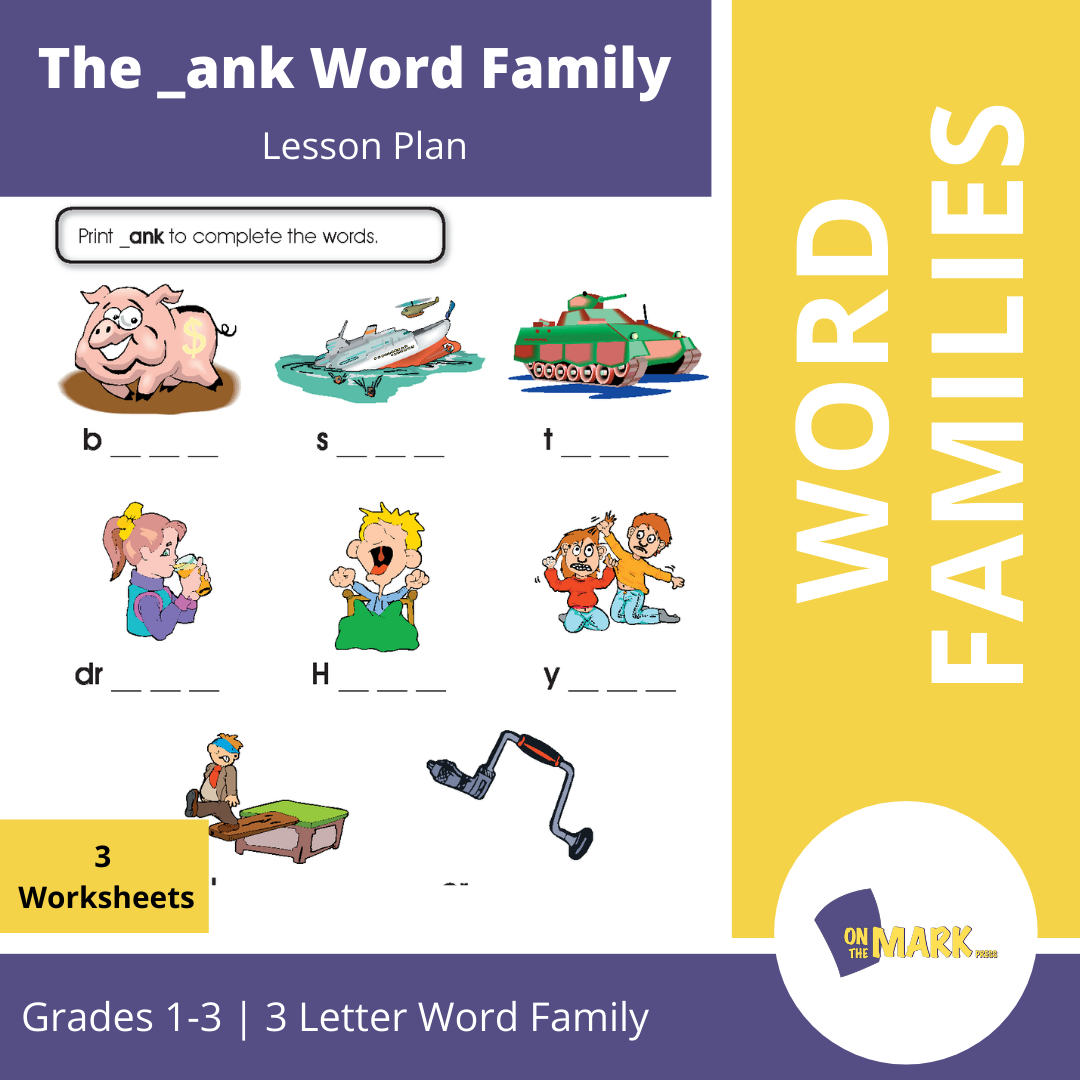 The _ank Word Family Worksheets Grades 1-3
