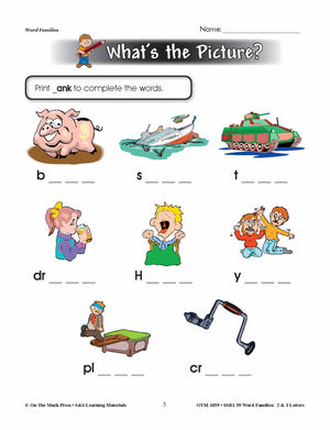 The _ank Word Family Worksheets Grades 1-3