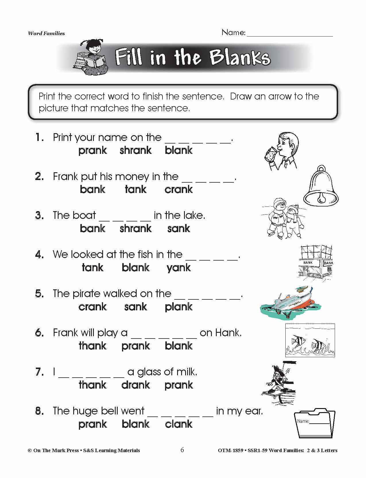 The _ank Word Family Worksheets Grades 1-3