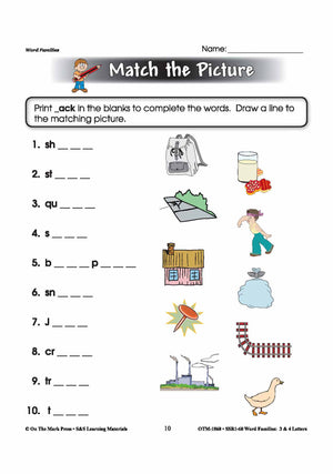 The _ack Word Worksheets Family Grades 1-3