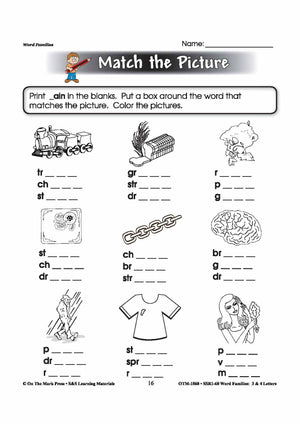 The _ain Word Family Worksheets Grades 1-3