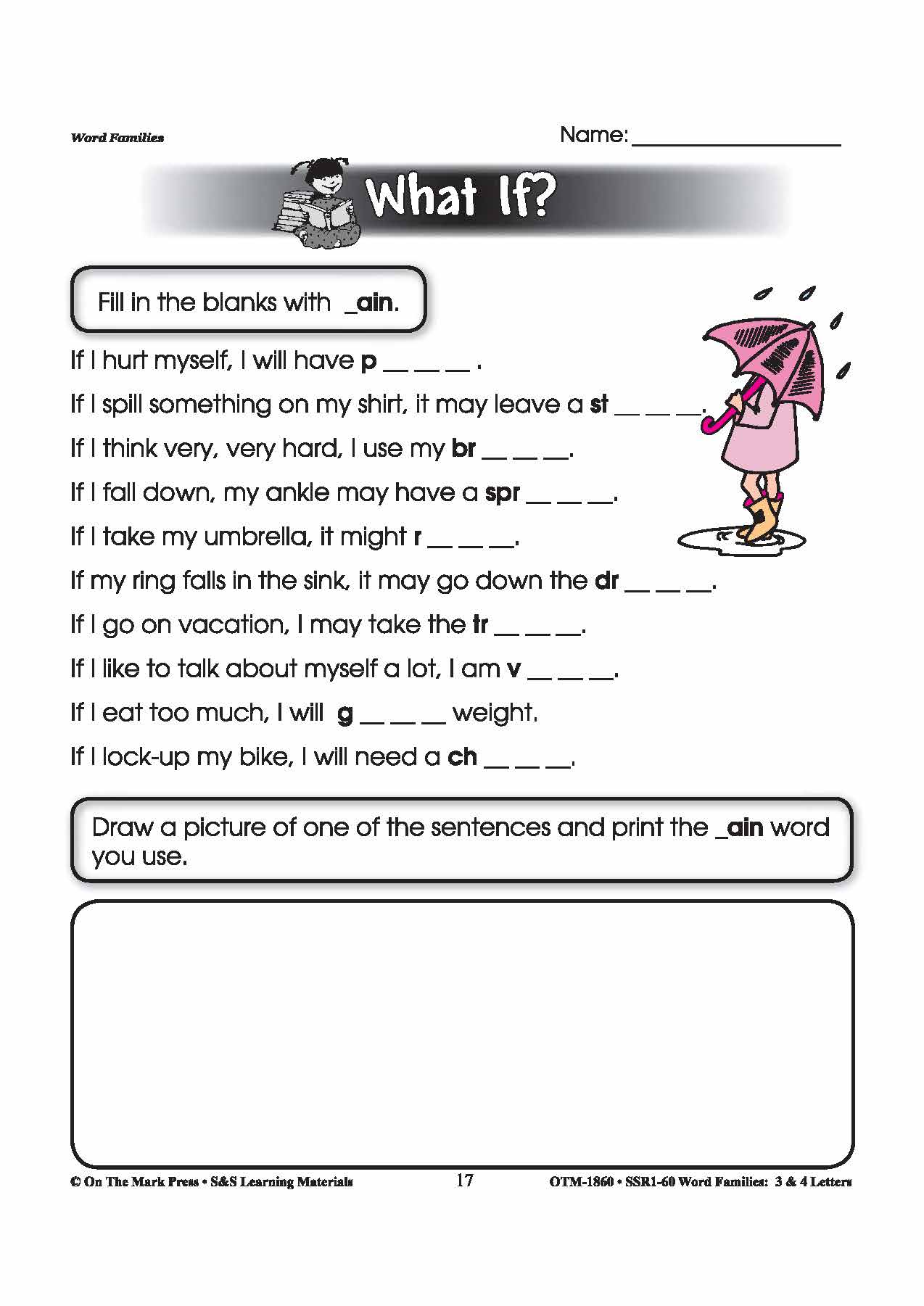 The _ain Word Family Worksheets Grades 1-3