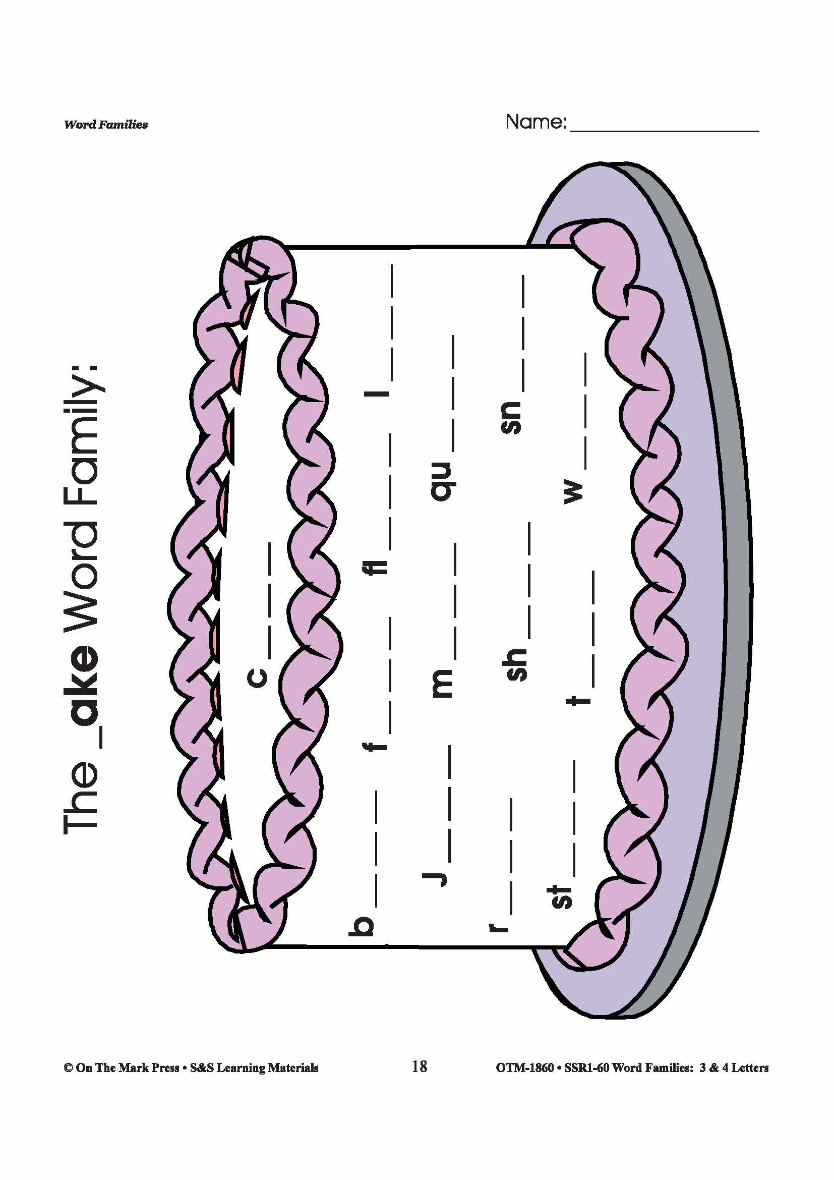 The _ake Word Family Worksheets Grades 1-3