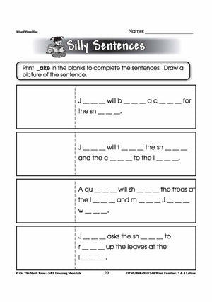 The _ake Word Family Worksheets Grades 1-3
