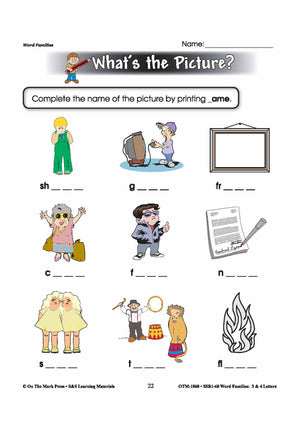 The _ame Word Family Worksheets Grades 1-3