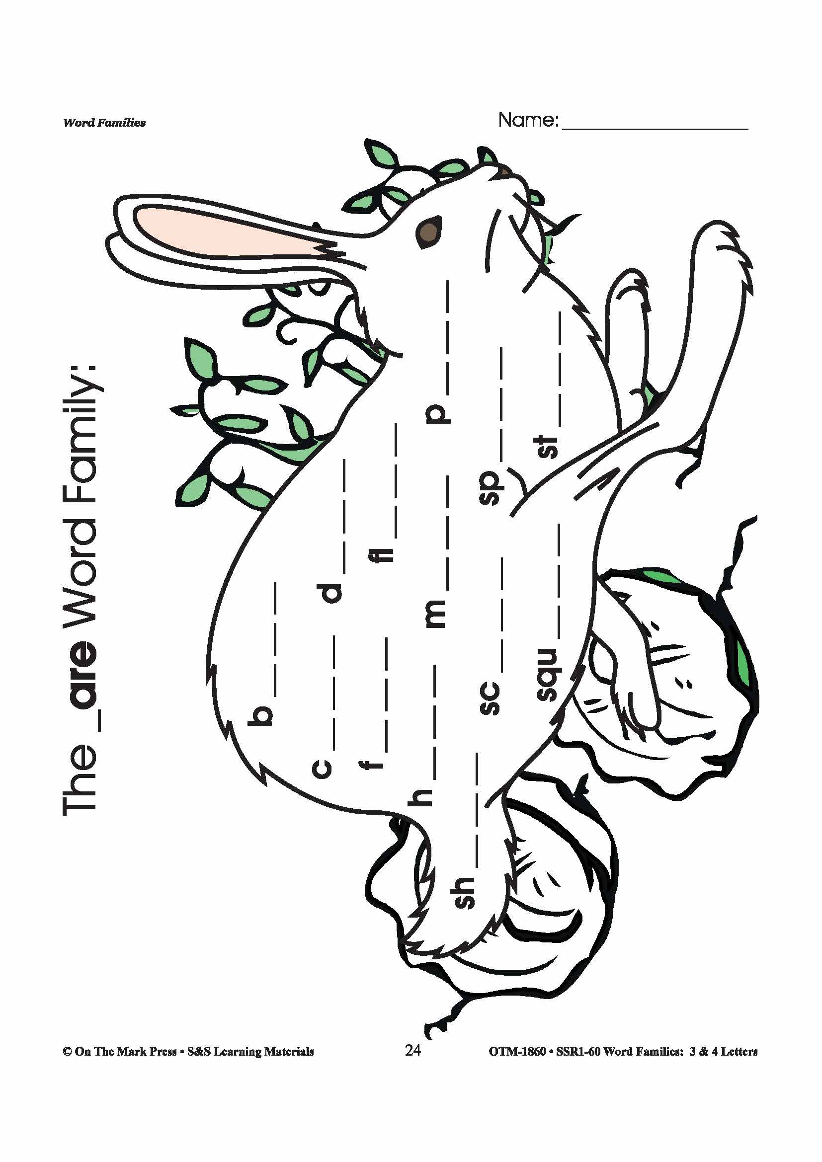The _are Word Family Worksheets Grades 1-3