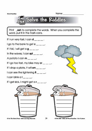 The _ash Word Family Worksheets Grades 1-3