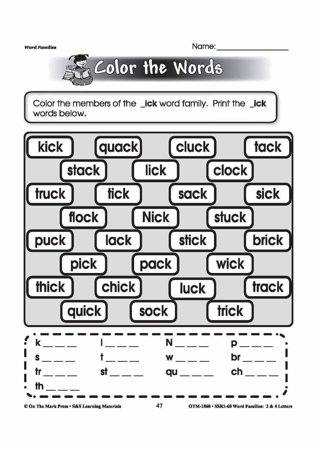 The _ick Word Family Worksheets Grades 1-3