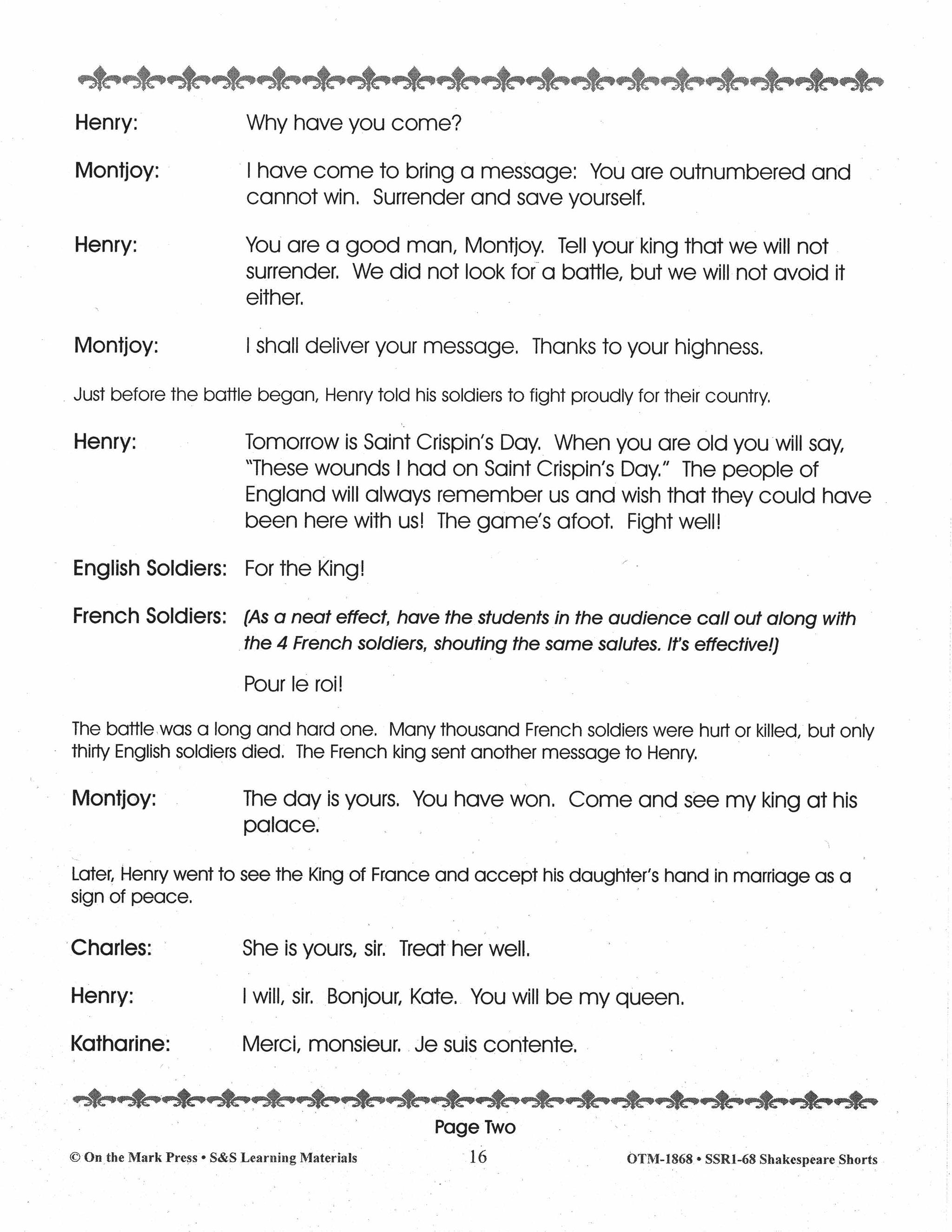 Henry V Readers' Theater Gr. 2-4