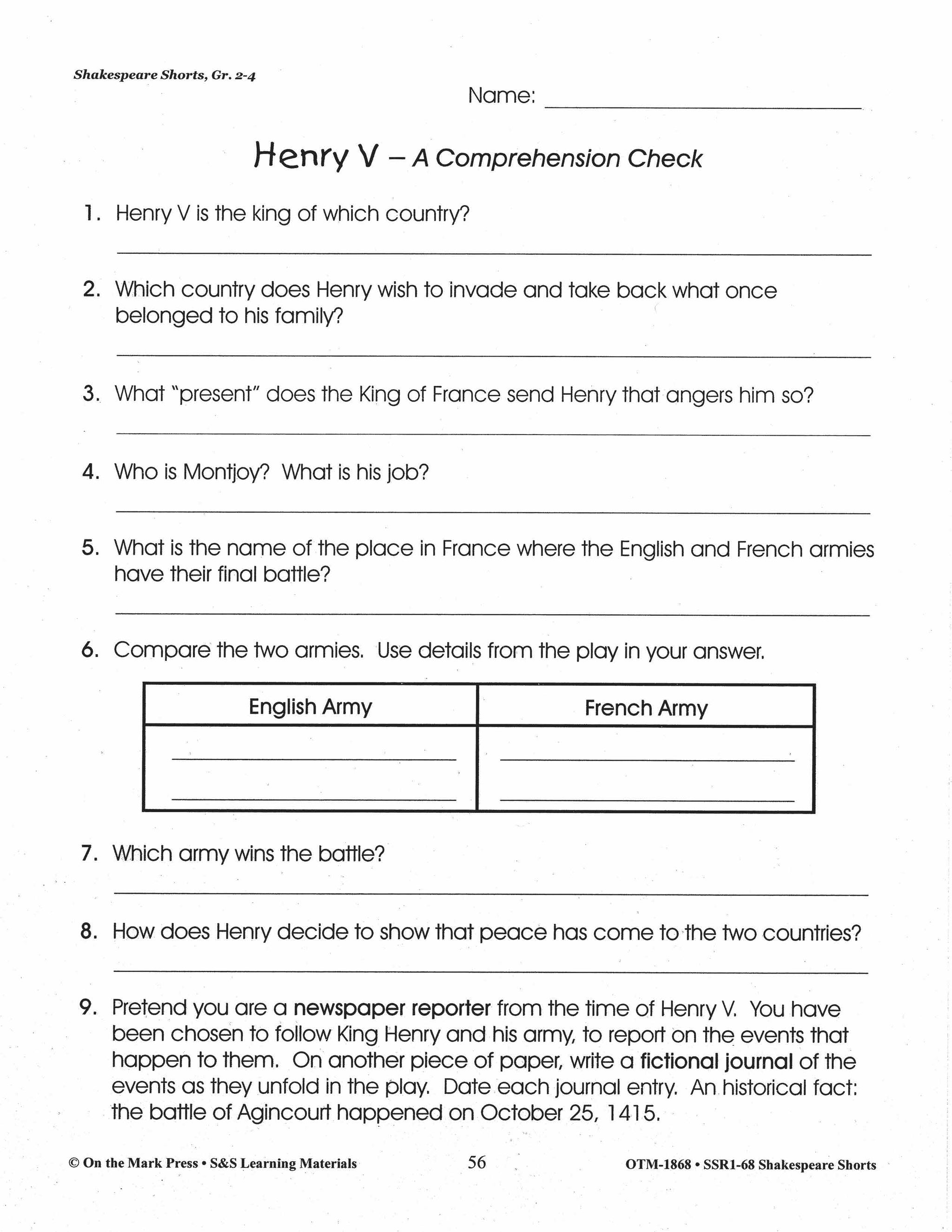 Henry V Readers' Theater Gr. 2-4