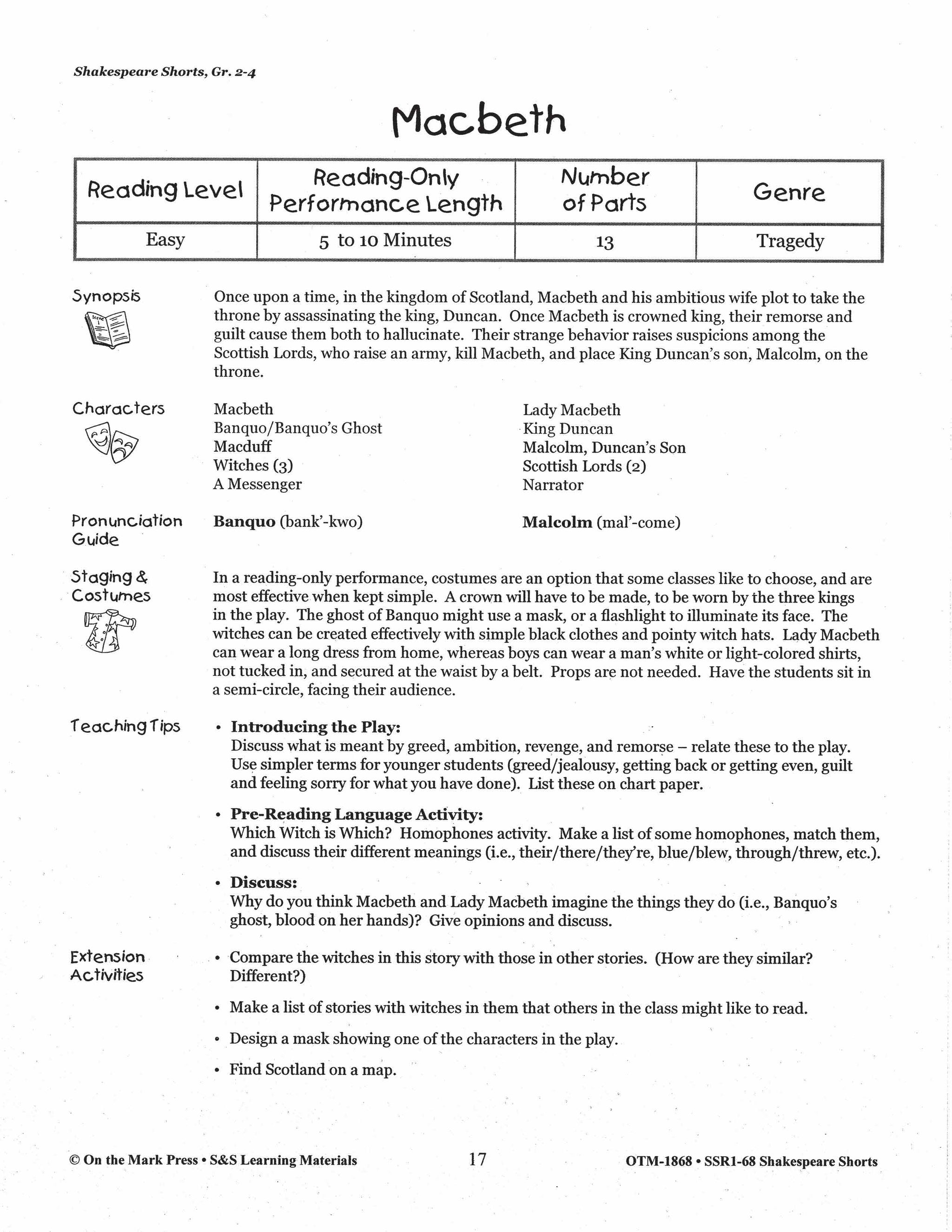 Macbeth Readers' Theater Script Grades 2-4