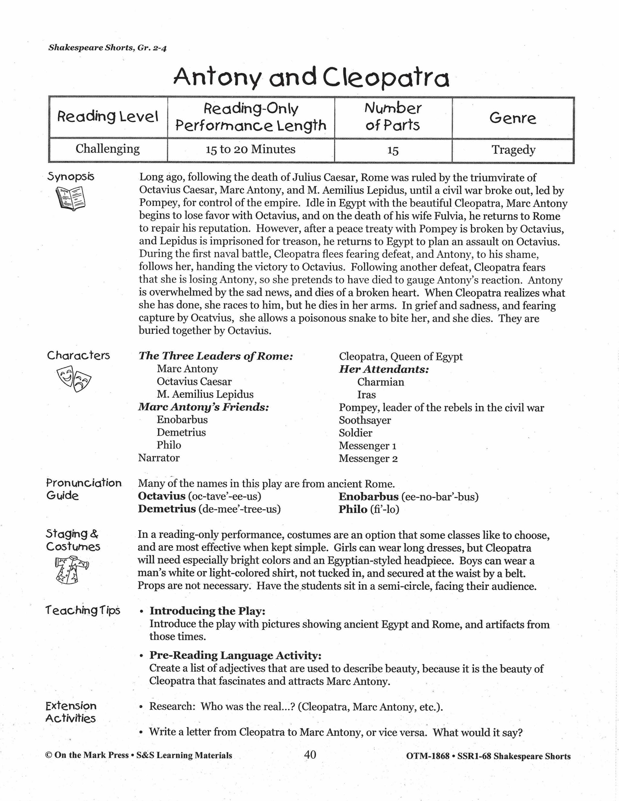 Antony and Cleopatra Readers' Theater Gr. 2-4