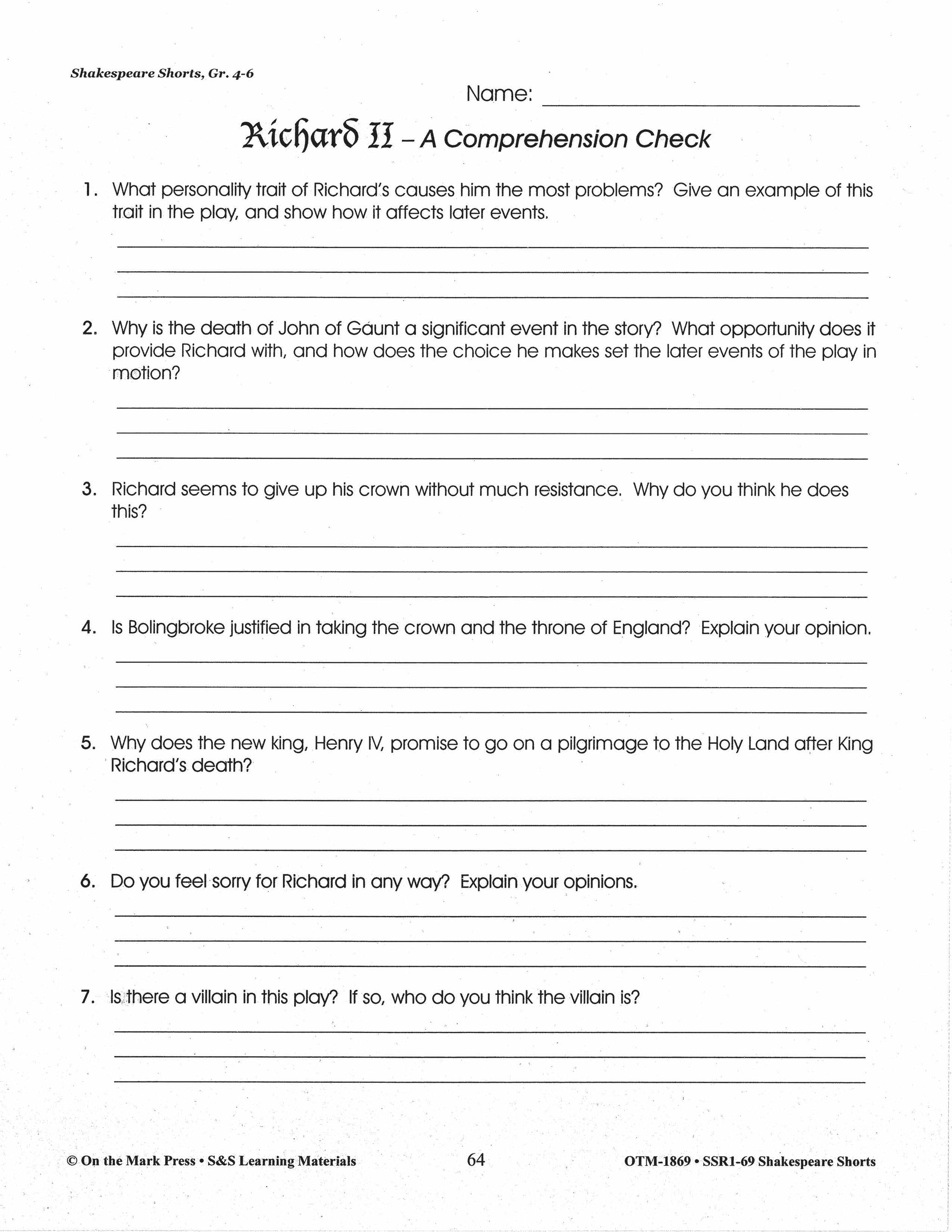 Richard II - Shakespeare Play - A Readers' Theater Script & Activities Gr. 4-6