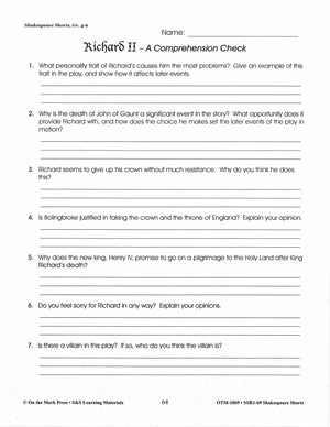 Richard II - Shakespeare Play - A Readers' Theater Script & Activities Gr. 4-6