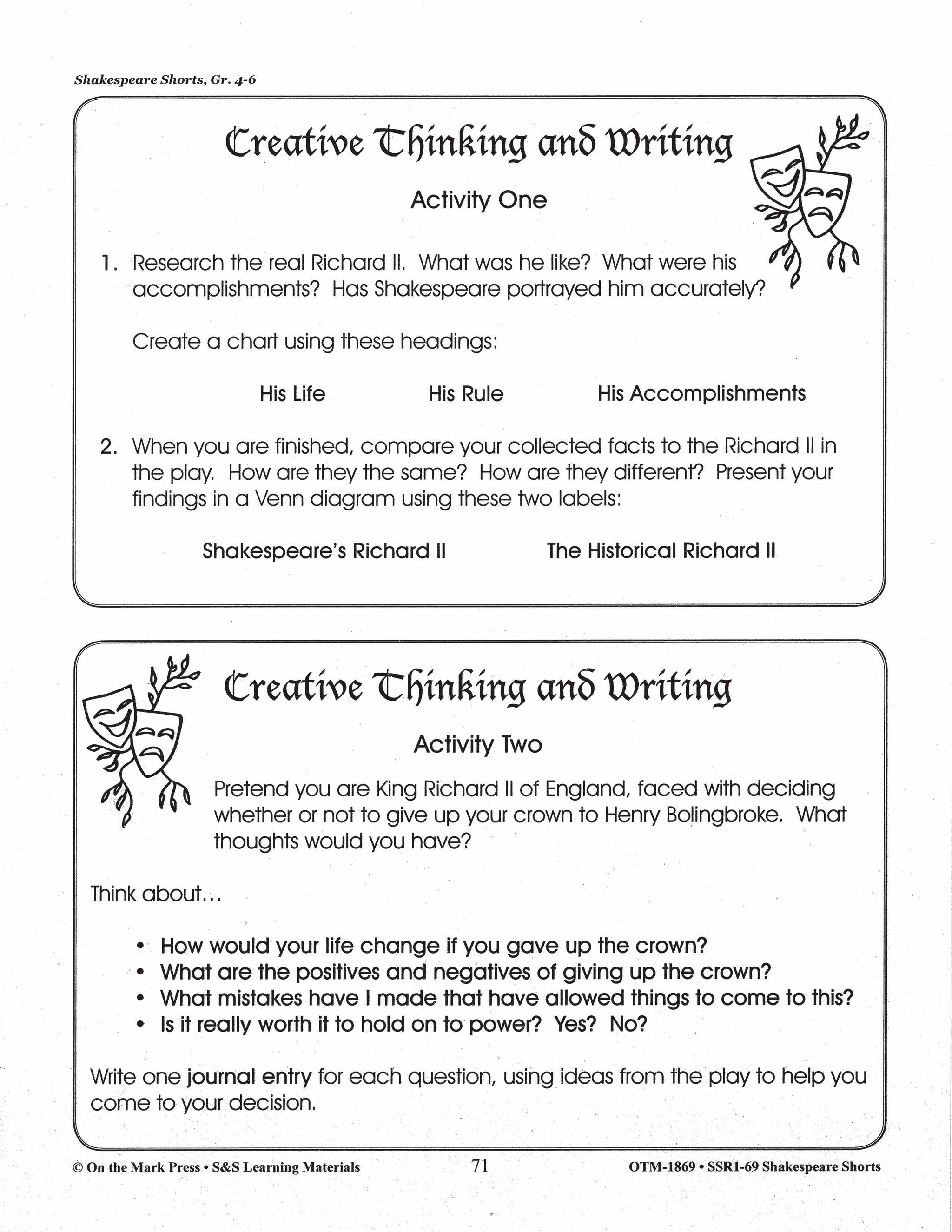 Richard II - Shakespeare Play - A Readers' Theater Script & Activities Gr. 4-6